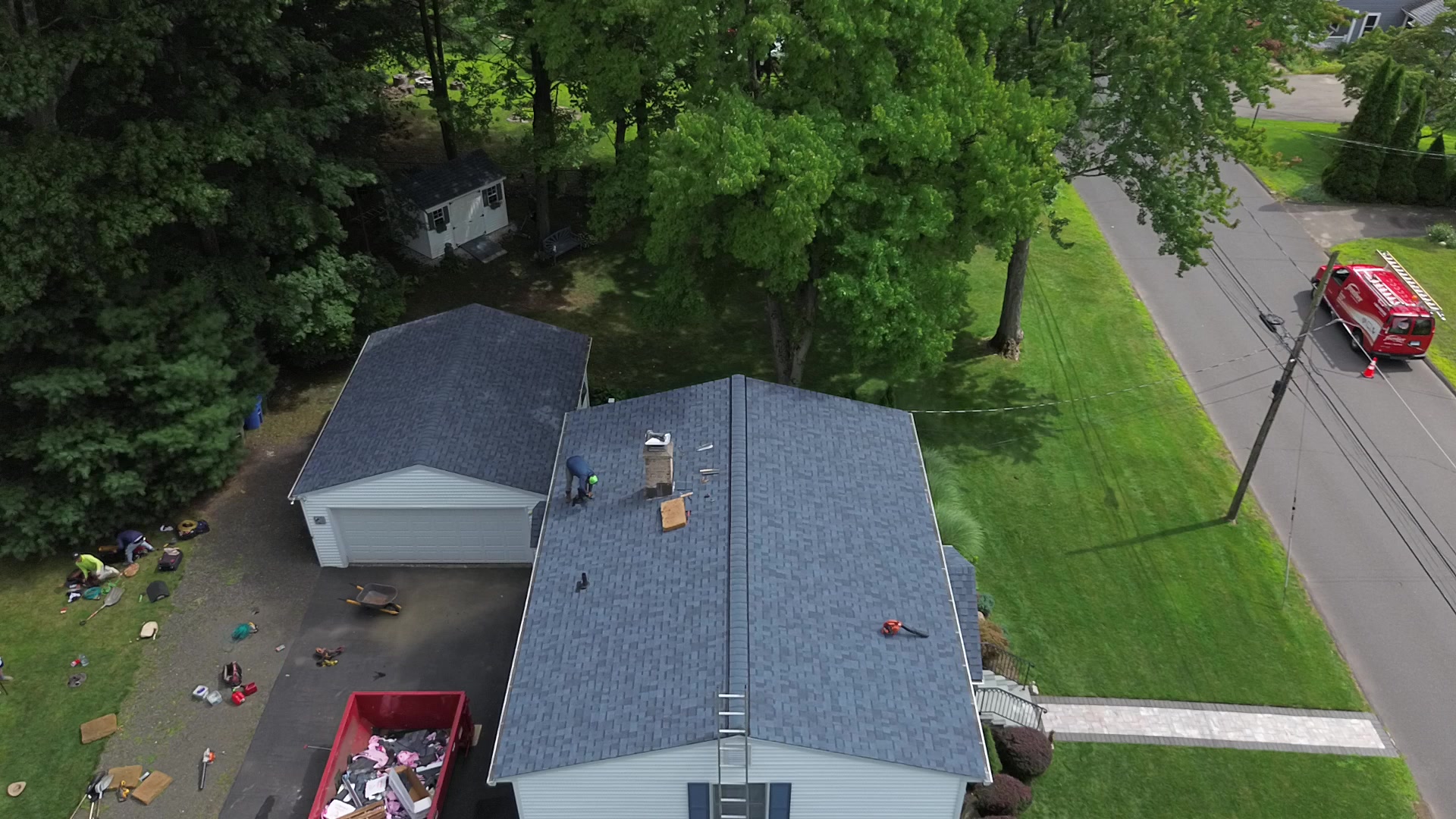 Aerial view of a JML roofing project in Bristol, Connecticut